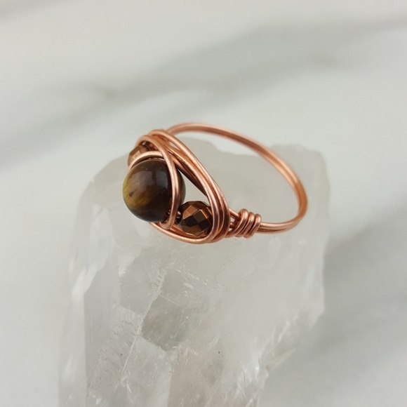 Anxiety🌟Tiger's Eye Hematite Copper Dainty Ring - Picture 3 of 7